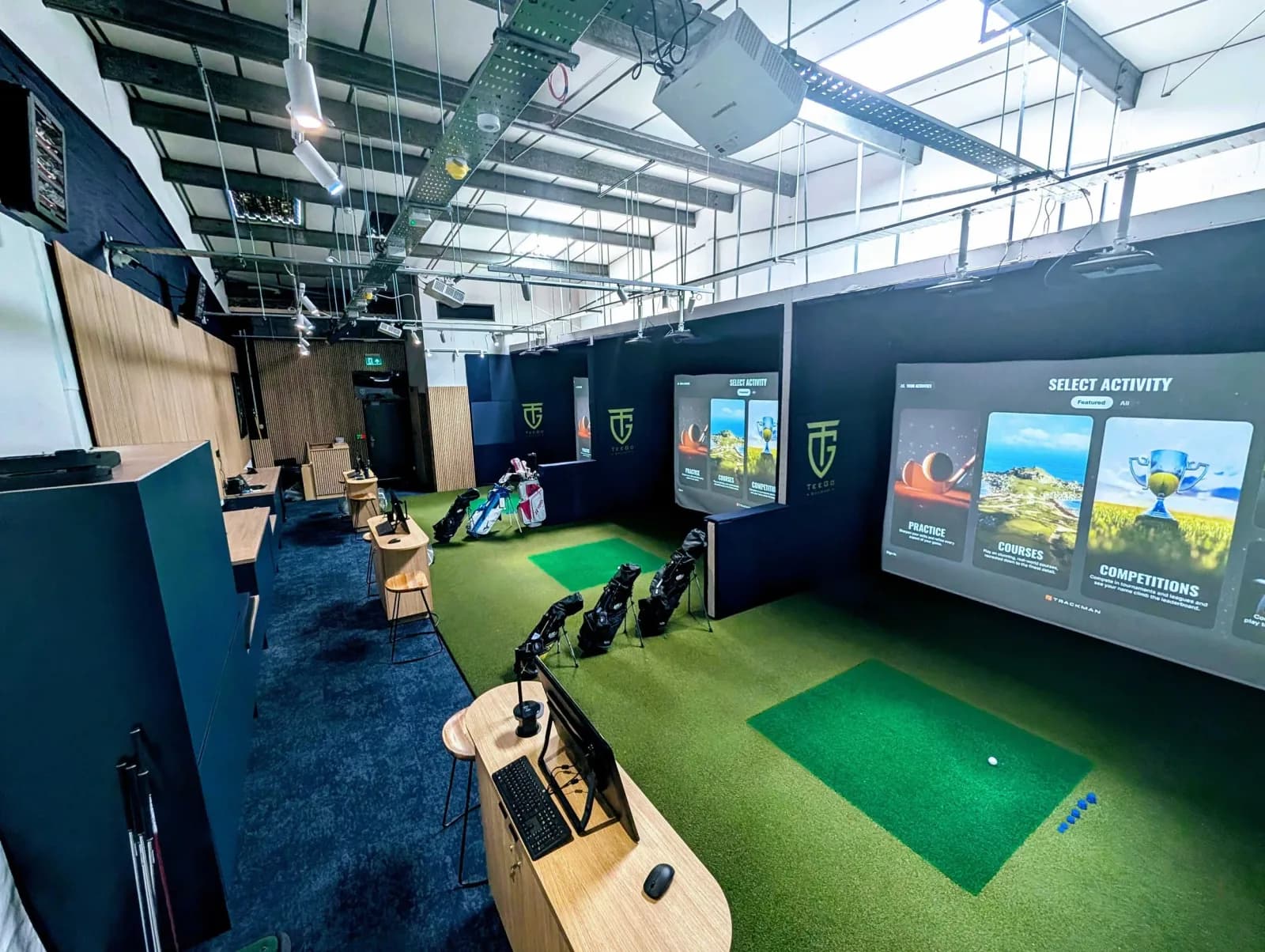 Three indoor golf simulator bays at TeeGo Balham
